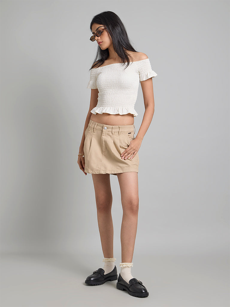 Beige Cargo Mini Skirt