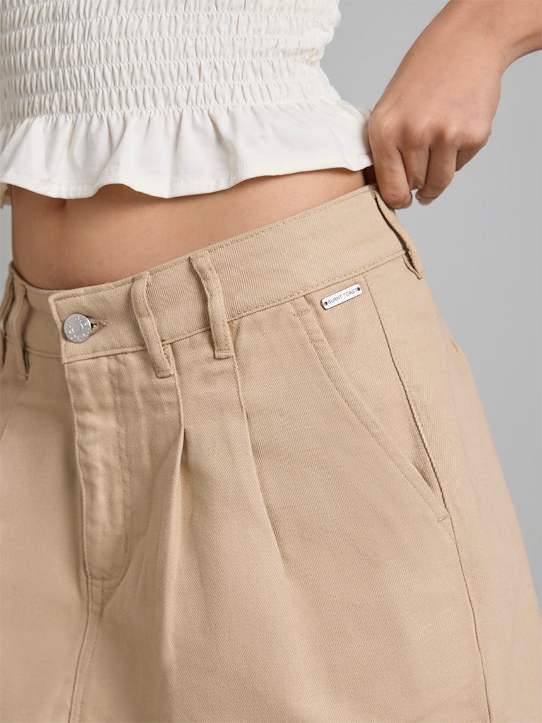 Beige Cargo Mini Skirt