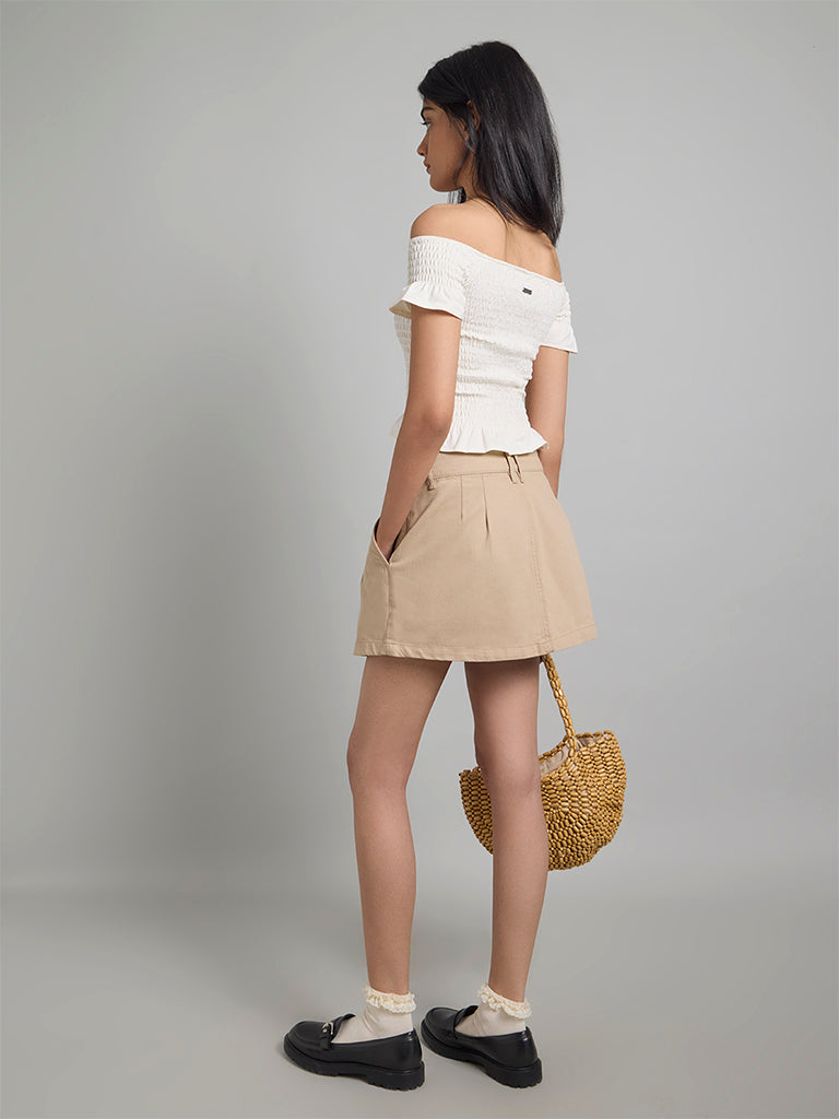 Beige Cargo Mini Skirt