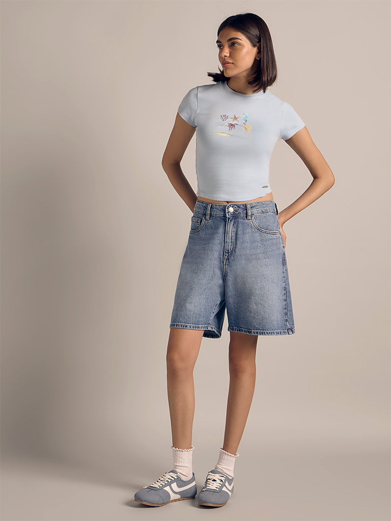 Faded Denim Shorts