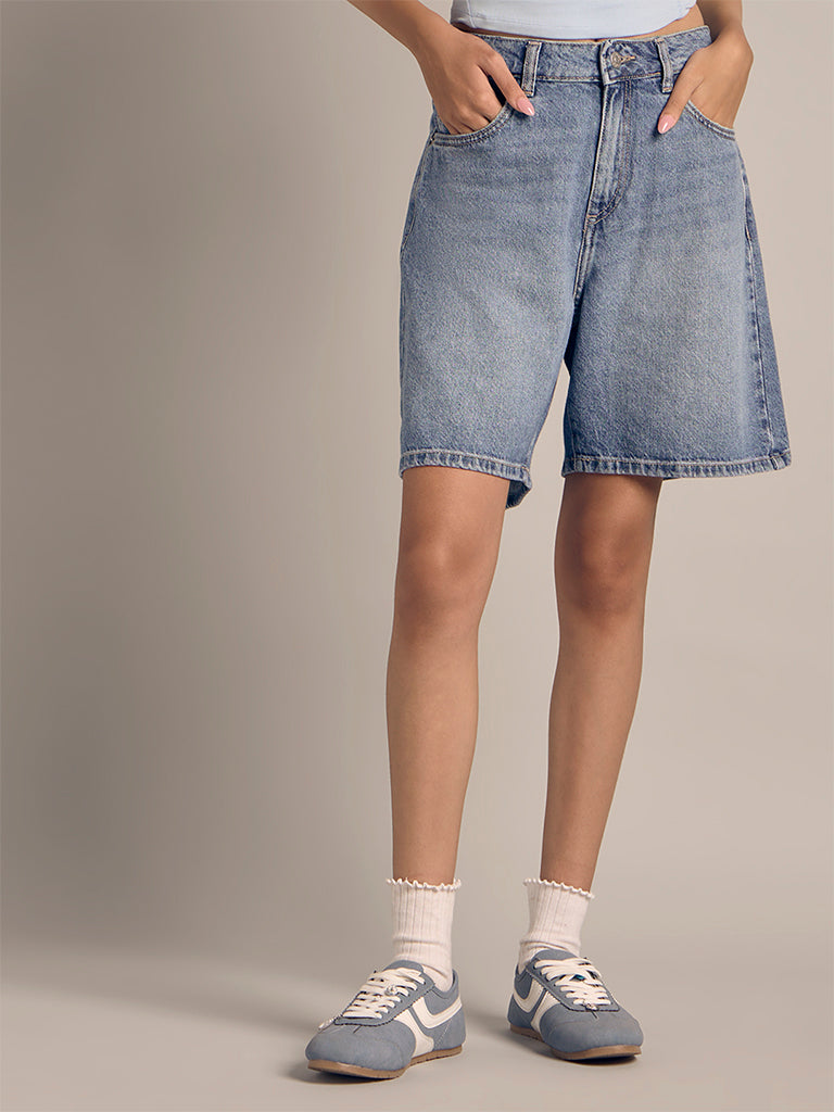 Faded Denim Shorts