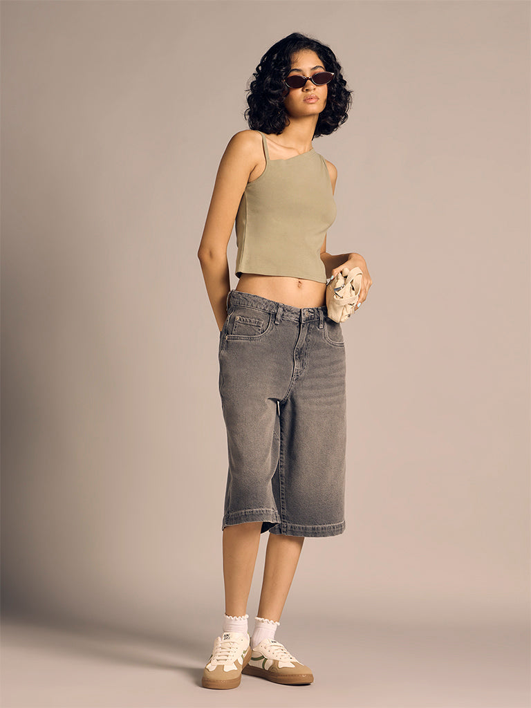 Asymmetric Neckline Crop Top