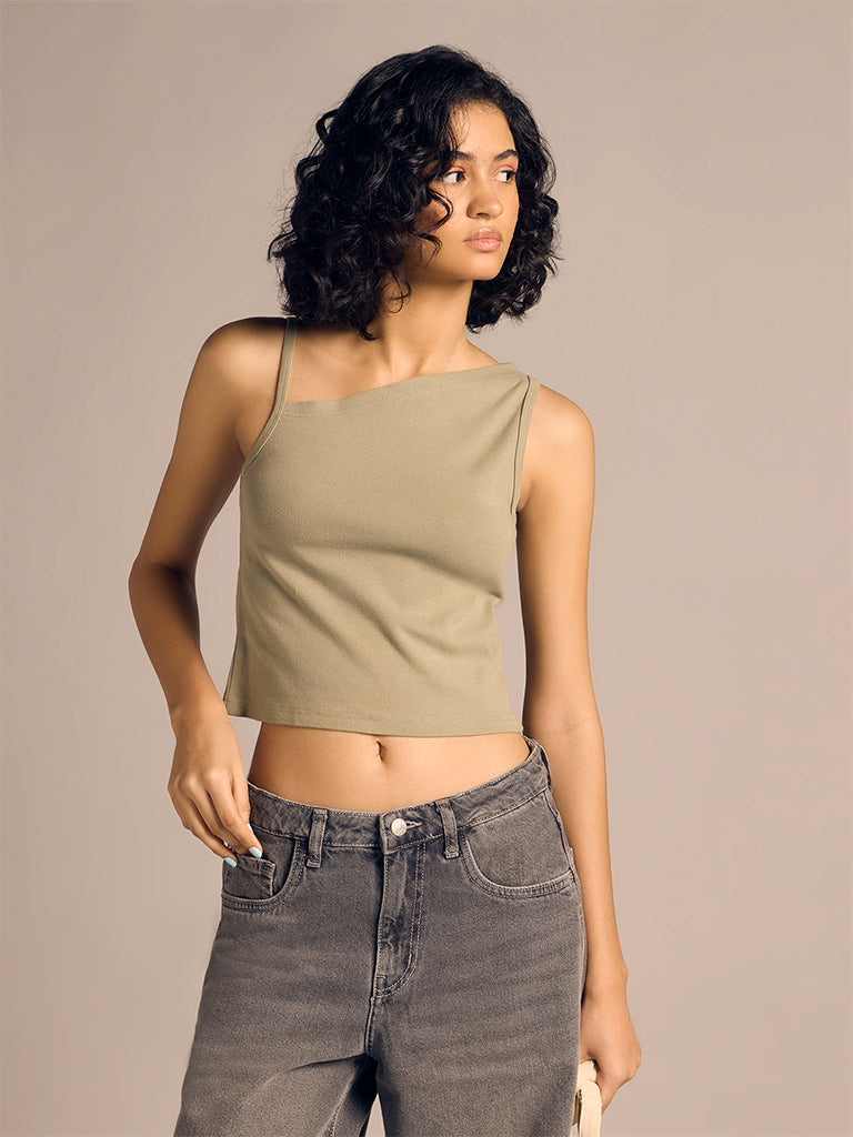 Asymmetric Neckline Crop Top