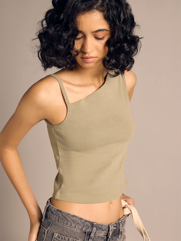 Asymmetric Neckline Crop Top