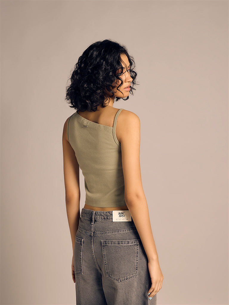 Asymmetric Neckline Crop Top