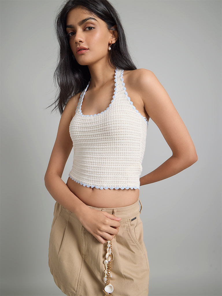 Cream Crochet Halter Top