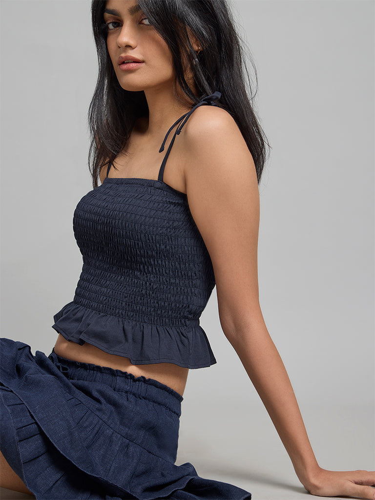 Midnight Blue Smocked Top