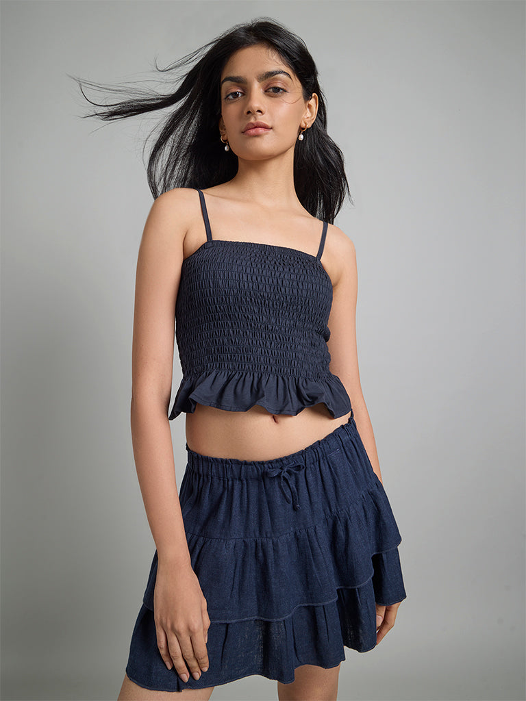 Midnight Blue Smocked Top