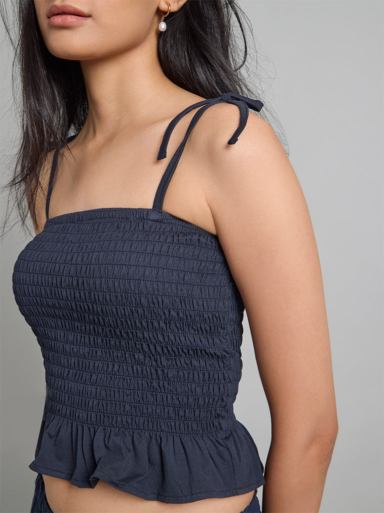 Midnight Blue Smocked Top