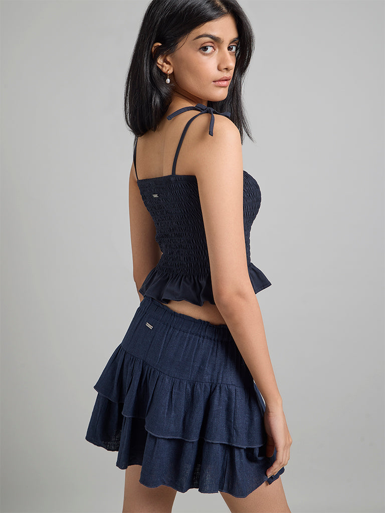 Midnight Blue Smocked Top