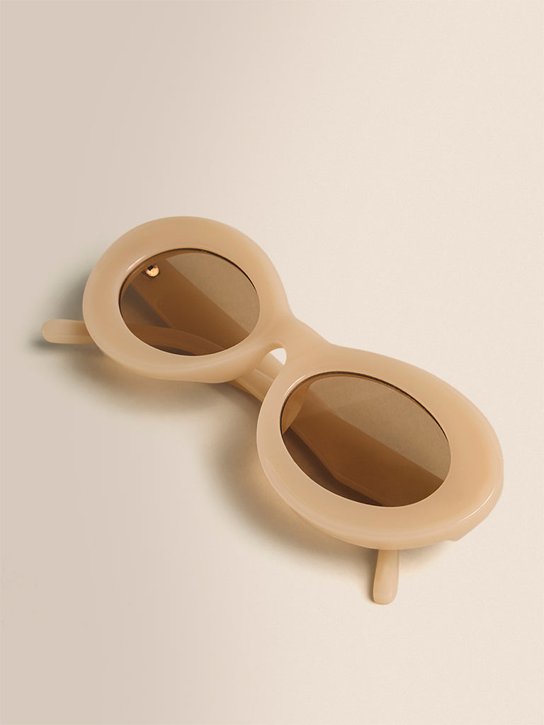 Oval Sunglases- Beige