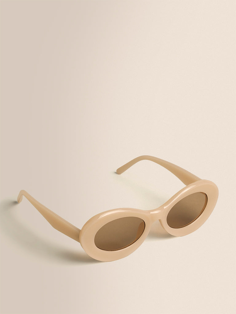 Oval Sunglases- Beige