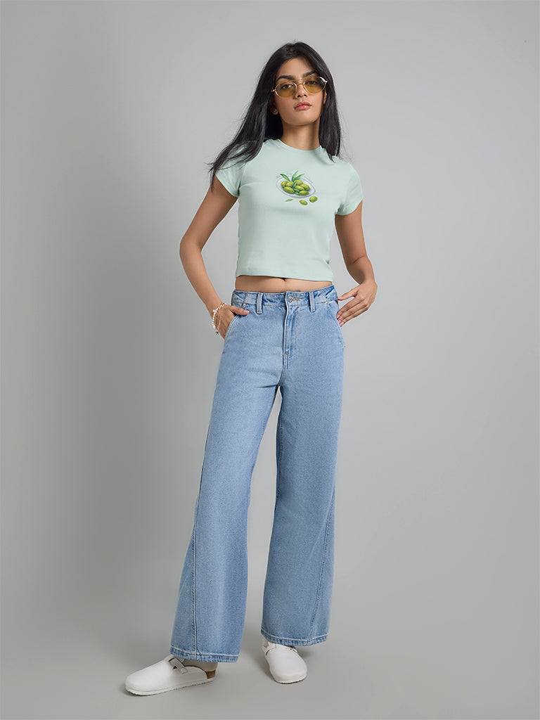 Light Indigo Wide-Leg Denim