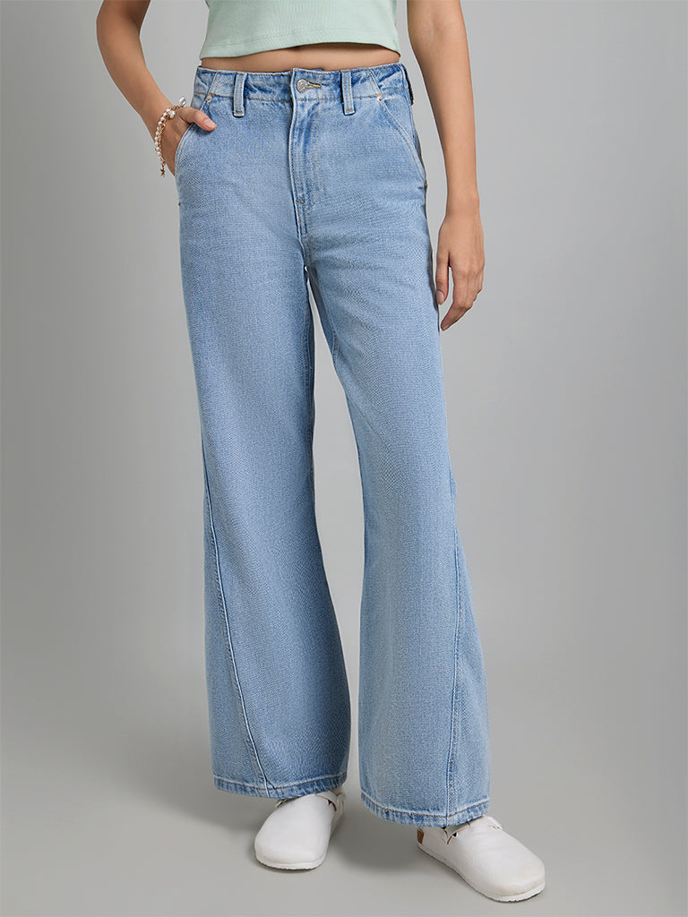 Light Indigo Wide-Leg Denim