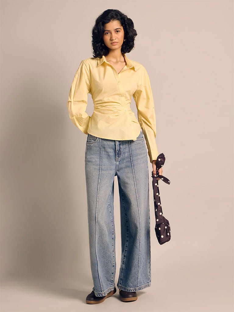 Wide-Leg Faded Jeans