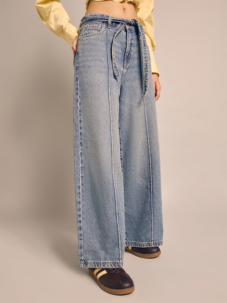 Wide-Leg Faded Jeans