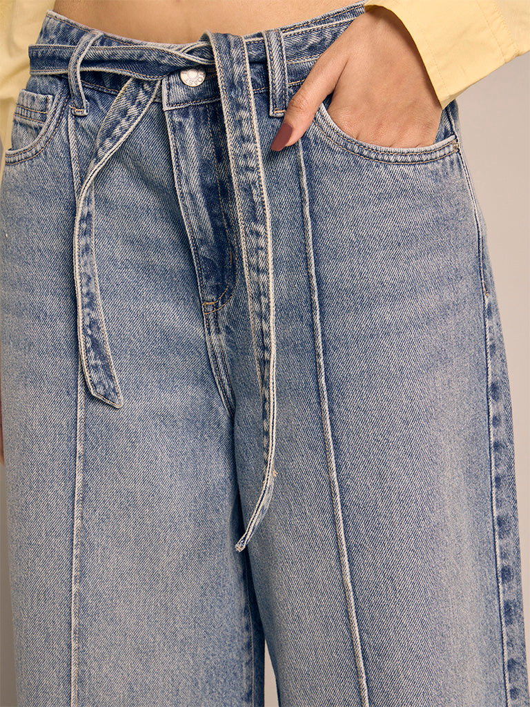 Wide-Leg Faded Jeans