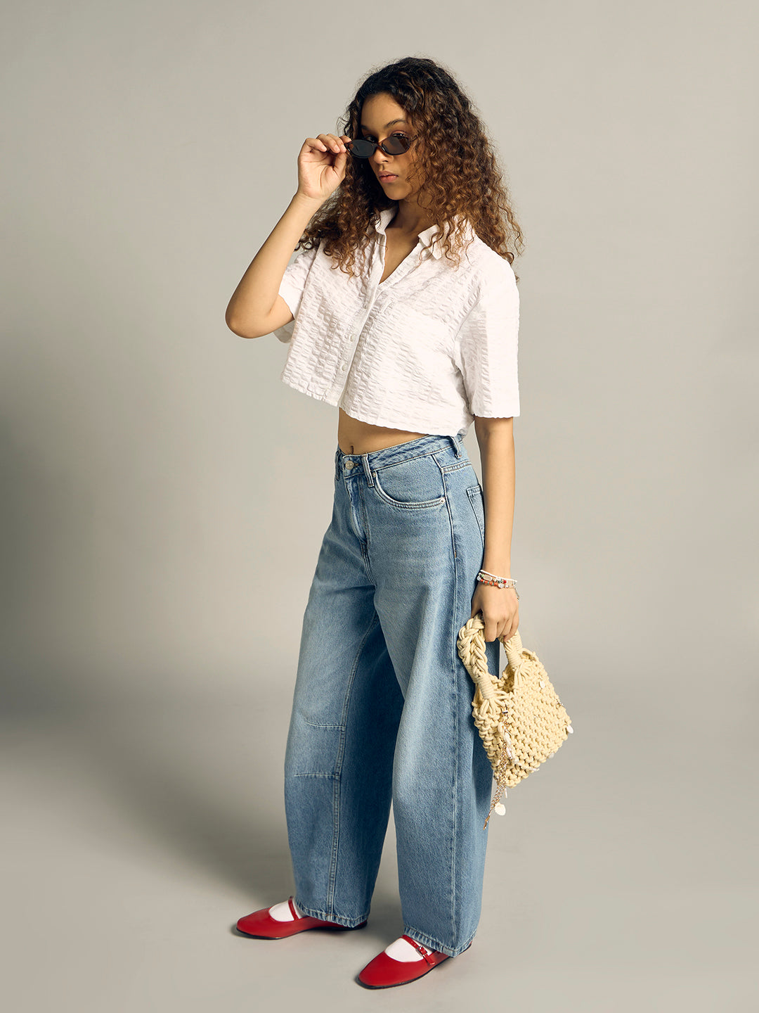 Textured Cropped Shirt