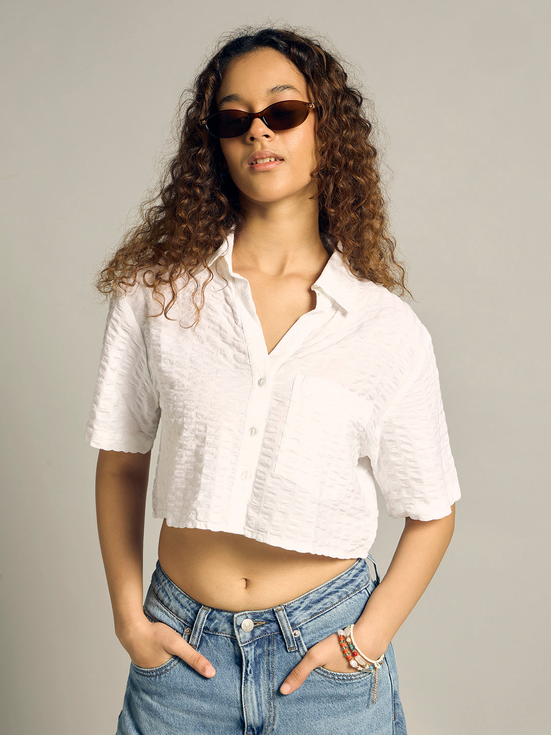 Textured Cropped Shirt