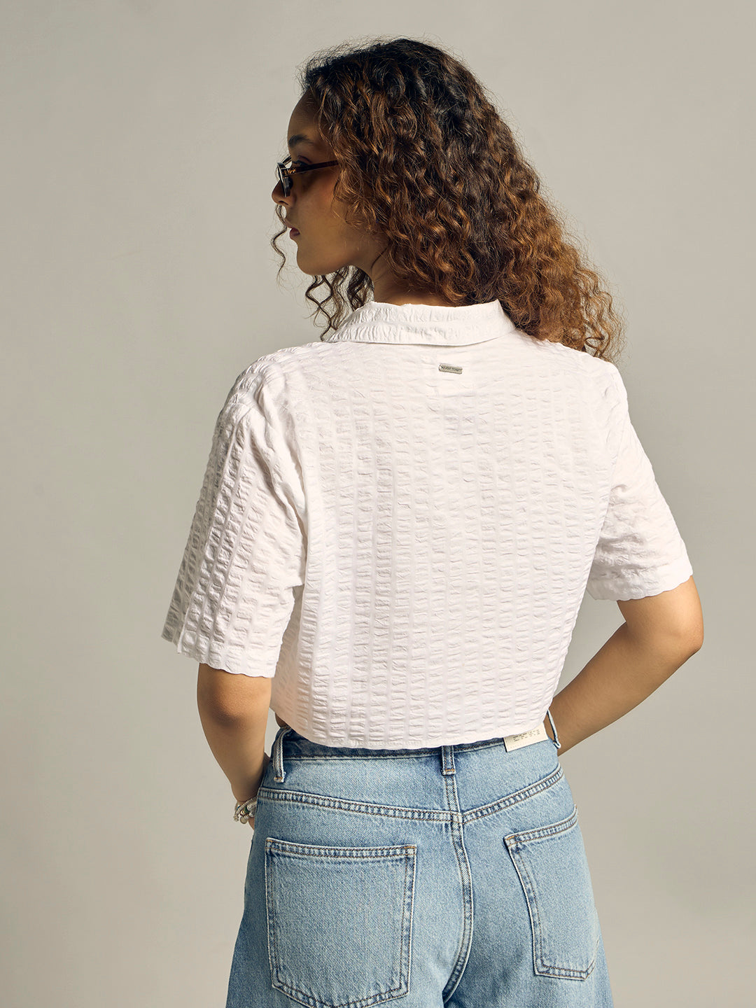 Textured Cropped Shirt