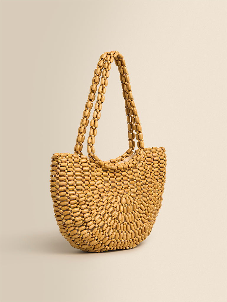 Beige Beaded Shoulder Bag