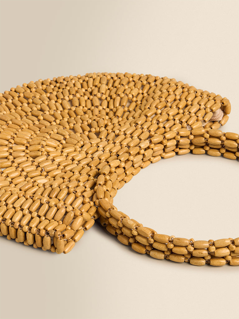 Beige Beaded Shoulder Bag