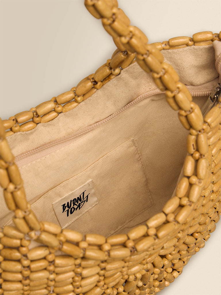 Beige Beaded Shoulder Bag