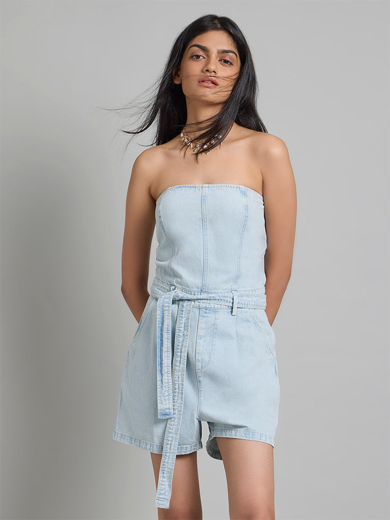 Light Indigo Denim Playsuit