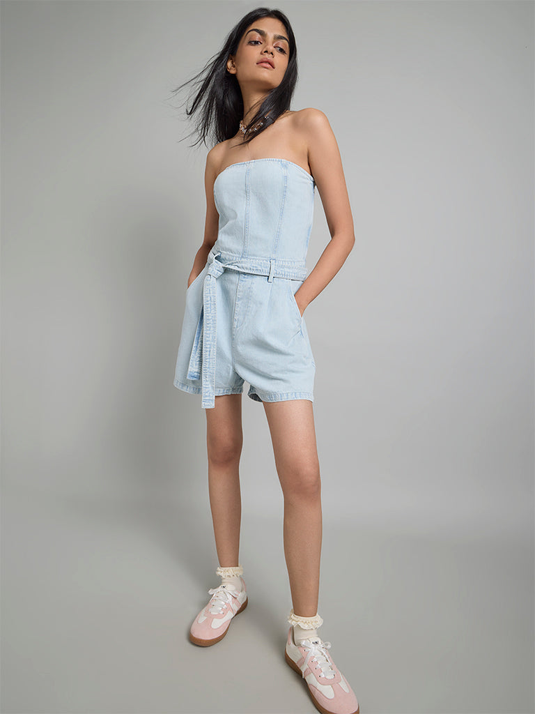 Light Indigo Denim Playsuit
