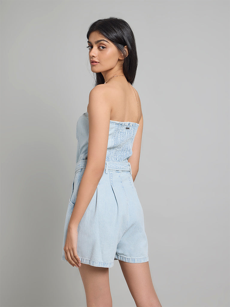 Light Indigo Denim Playsuit