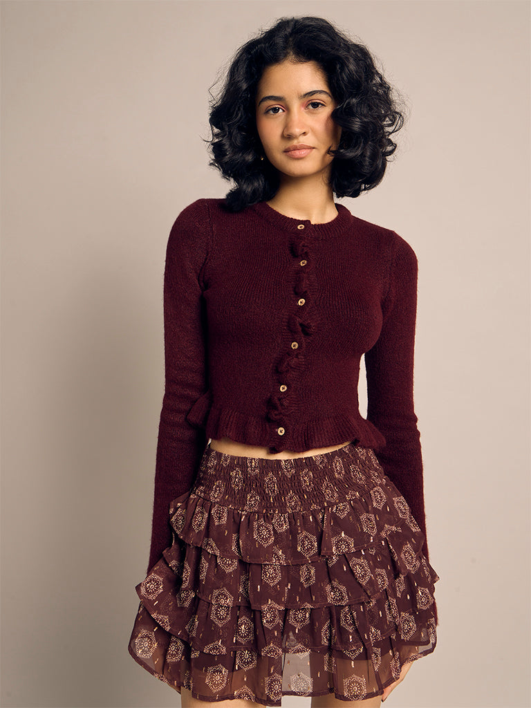 Ruffled Cropped Cardigan