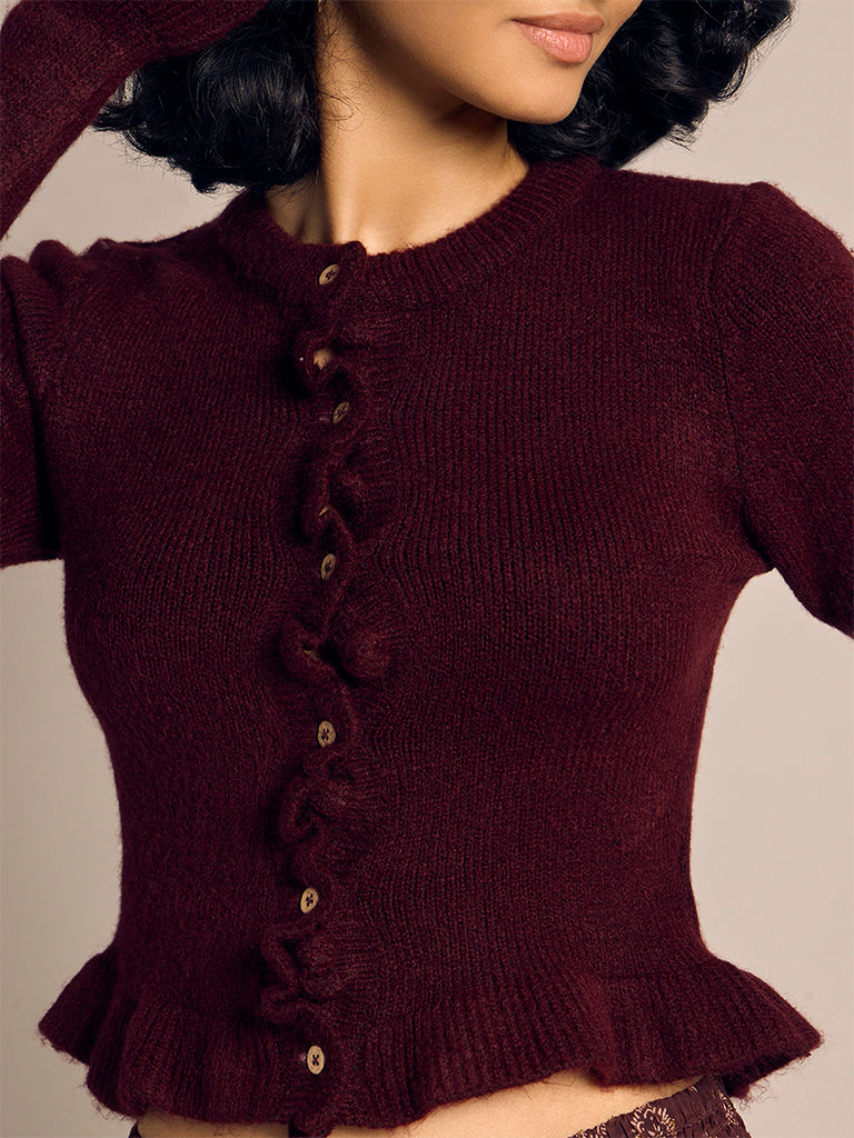 Ruffled Cropped Cardigan