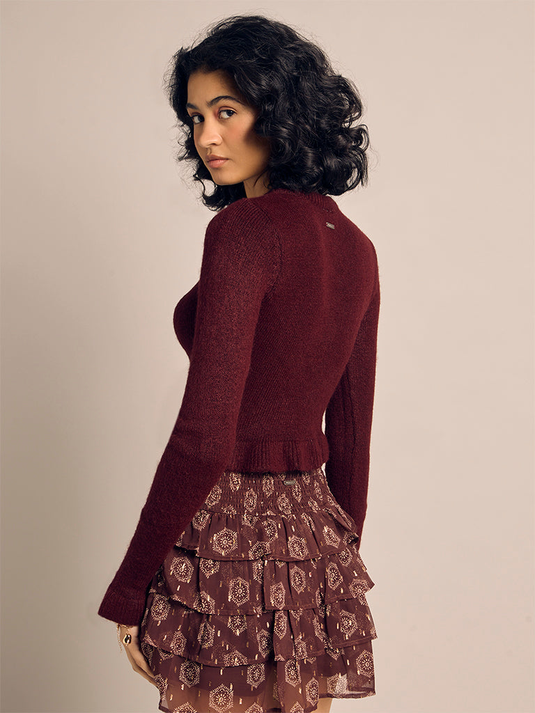 Ruffled Cropped Cardigan