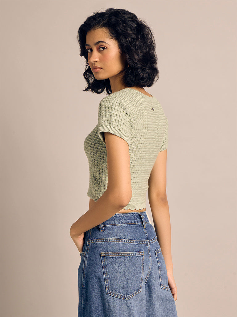Boxy Waffle Knit Cropped Top
