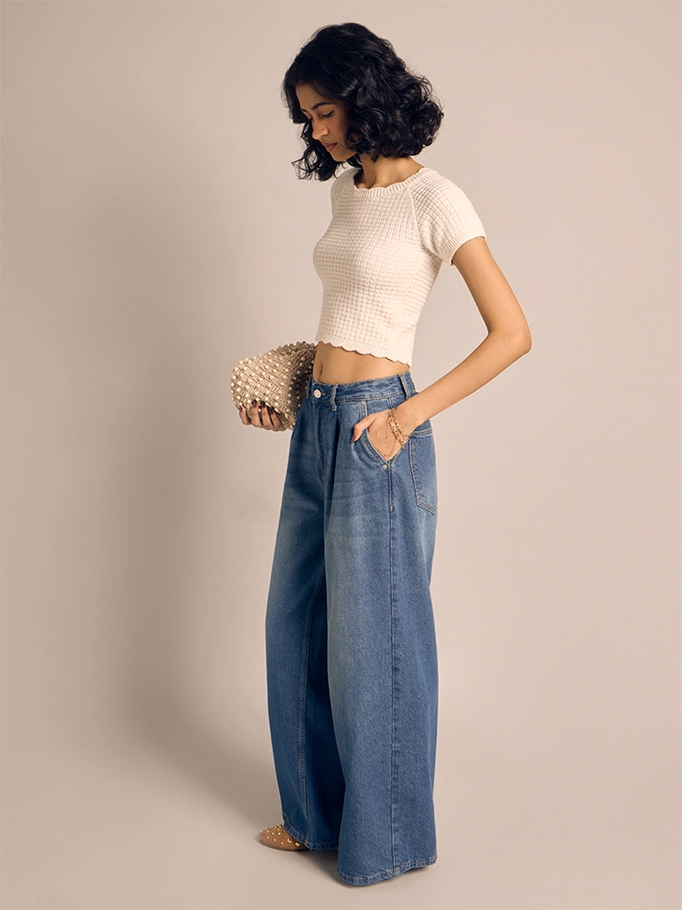 Waffle Knit Cropped T-Shirt