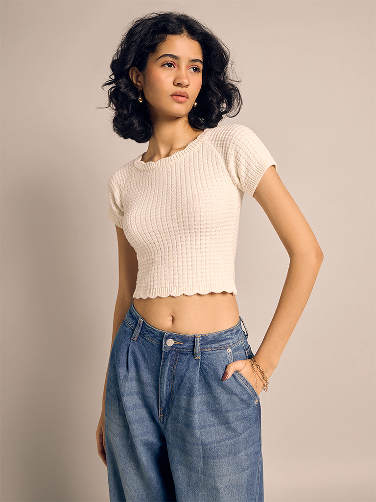 Waffle Knit Cropped T-Shirt
