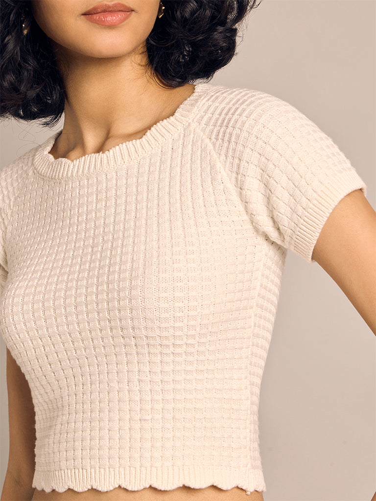 Waffle Knit Cropped T-Shirt
