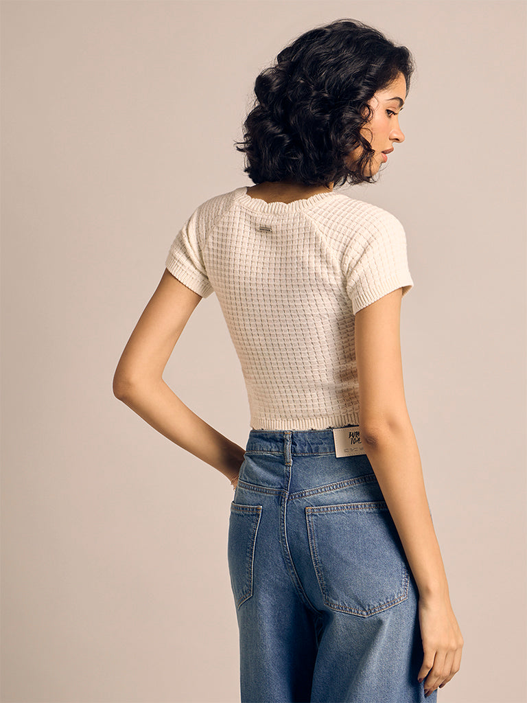Waffle Knit Cropped T-Shirt