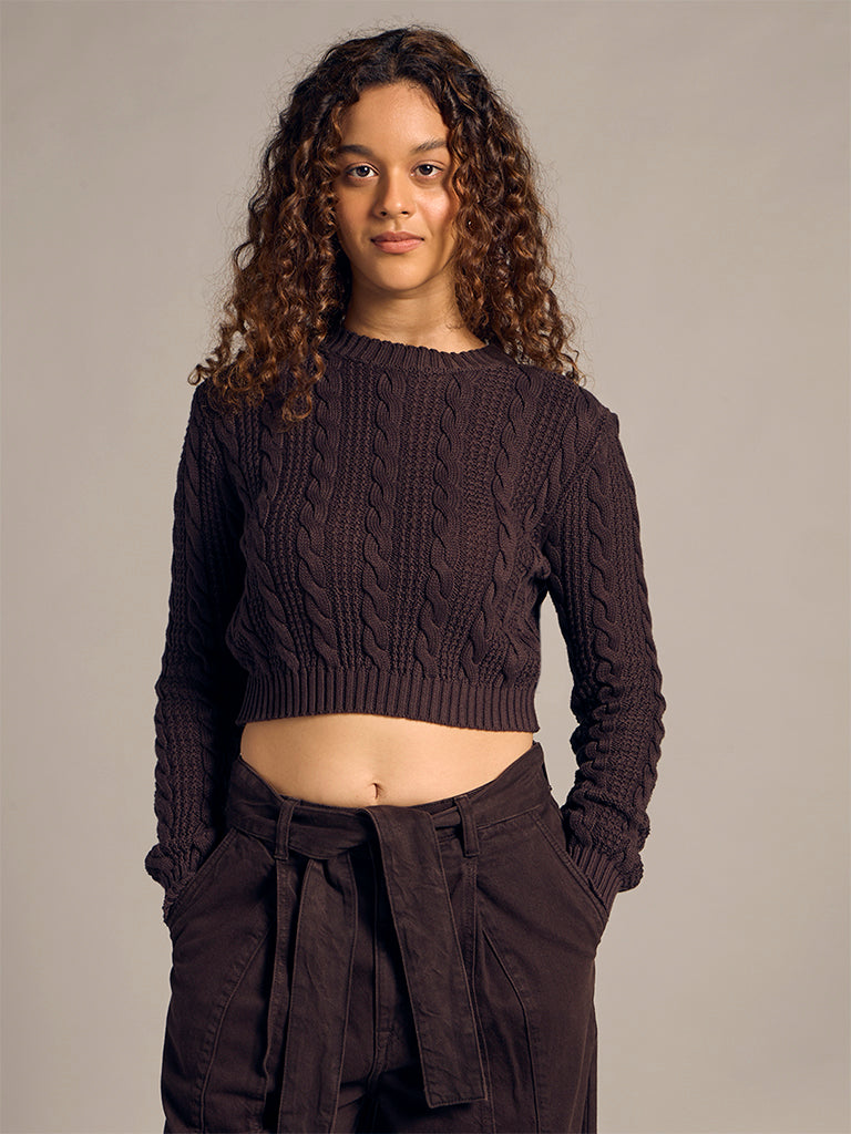 Knit-Textured Crop Sweater