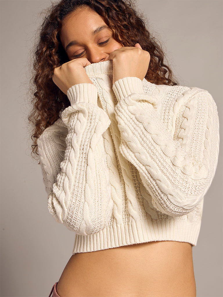 Knit-Textured Crop Sweater