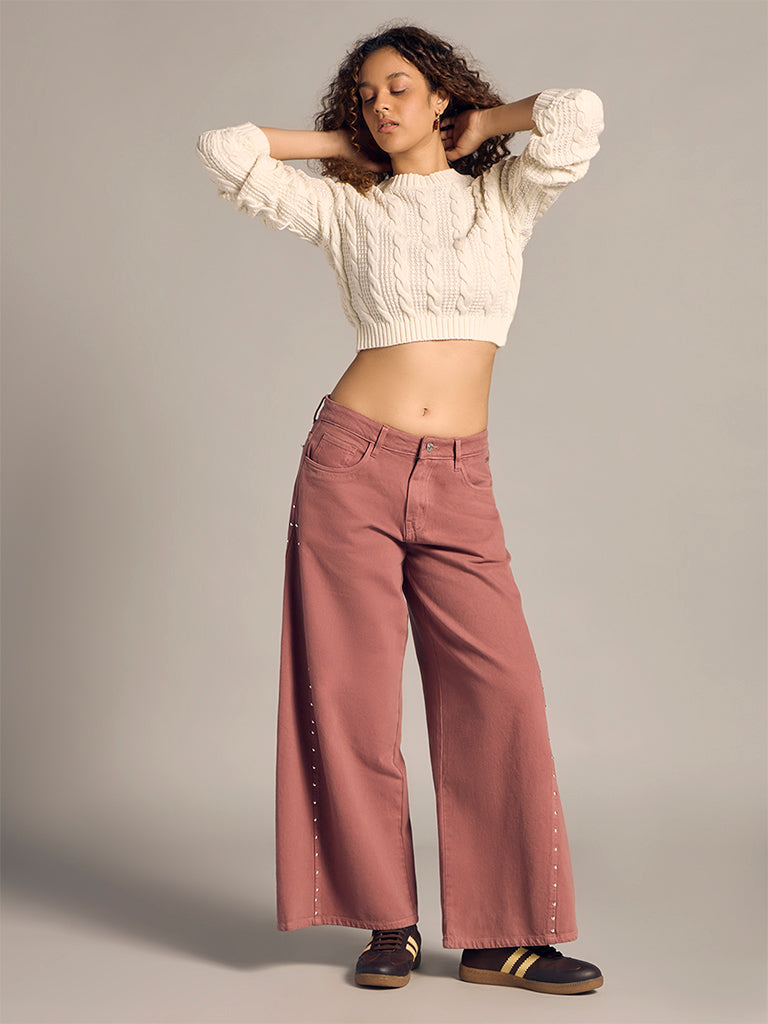 Knit-Textured Crop Sweater