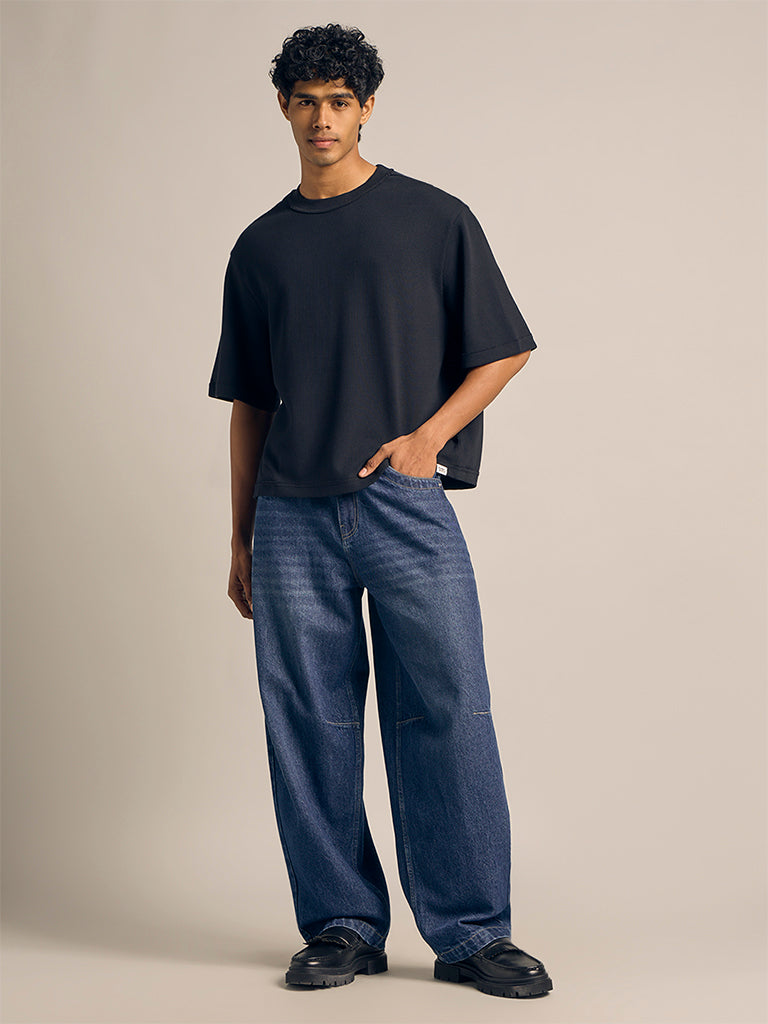 Boxy-Fit Waffle-Textured T-Shirt