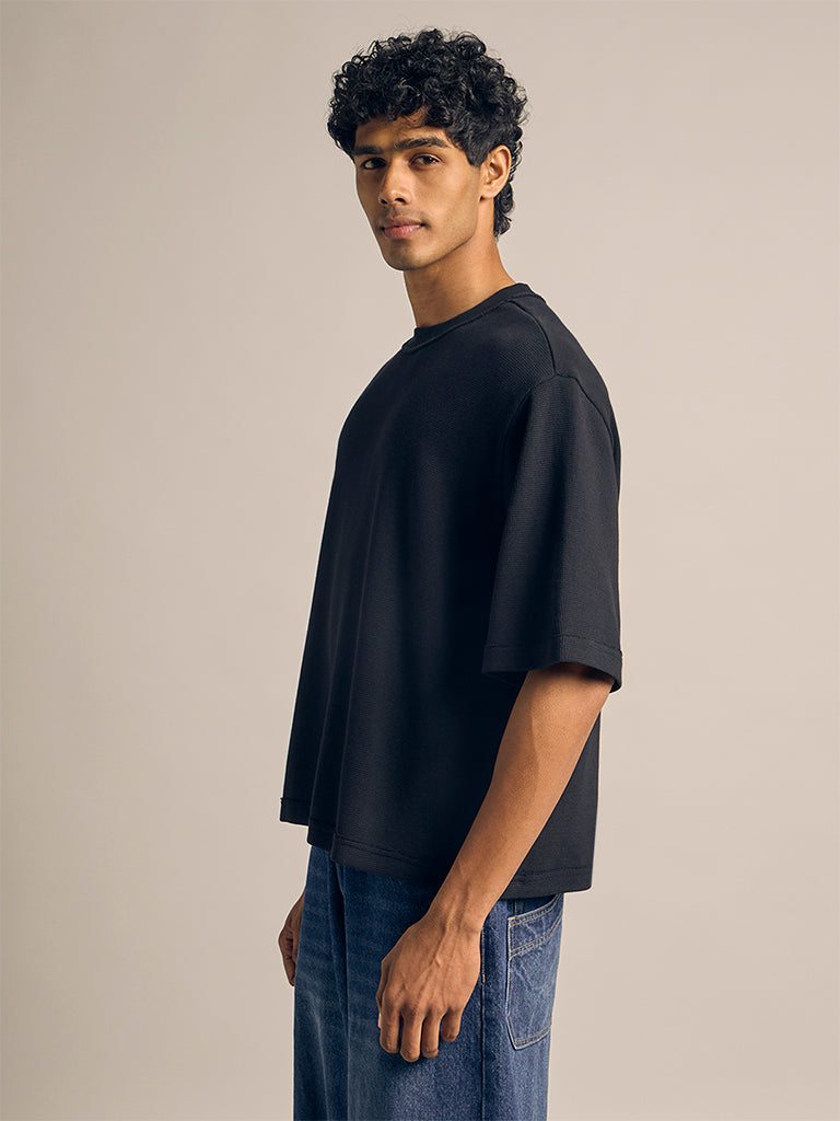 Boxy-Fit Waffle-Textured T-Shirt