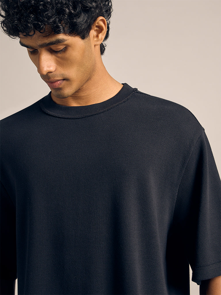 Boxy-Fit Waffle-Textured T-Shirt