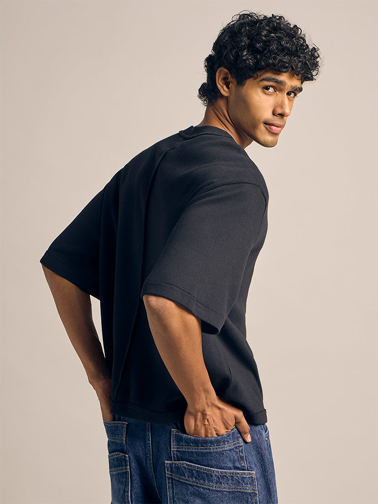 Boxy-Fit Waffle-Textured T-Shirt