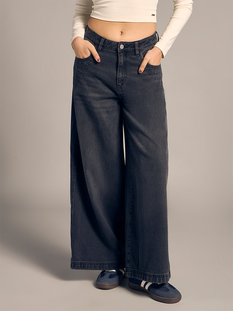 Faded Wide-Leg Jeans