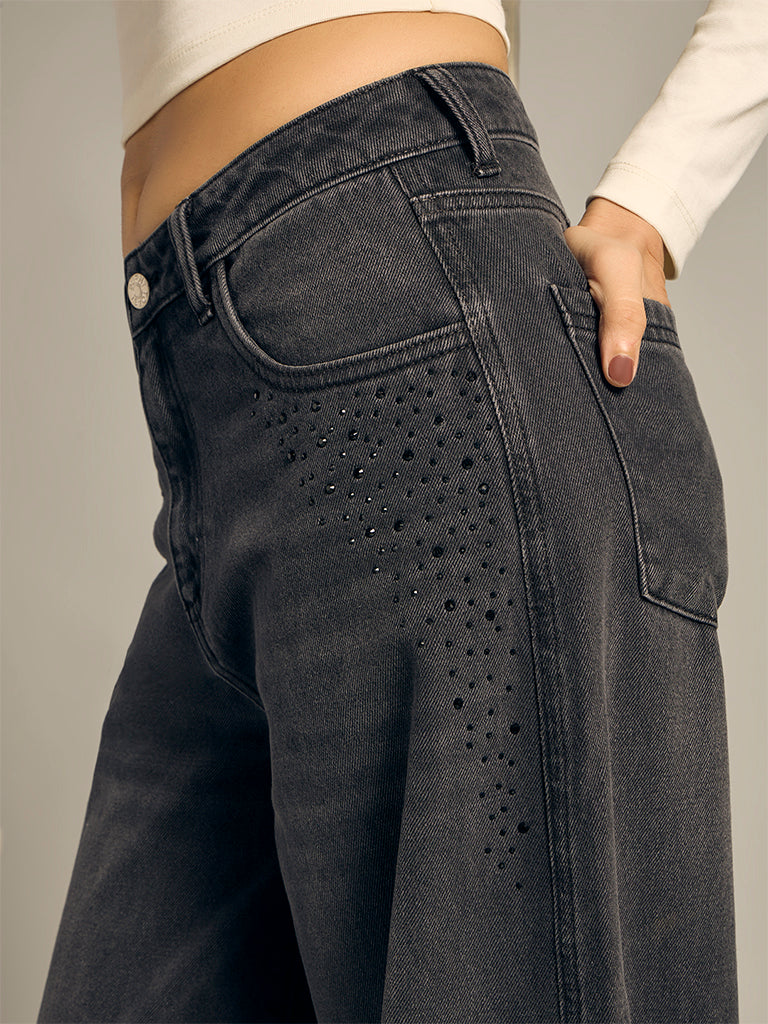 Faded Wide-Leg Jeans
