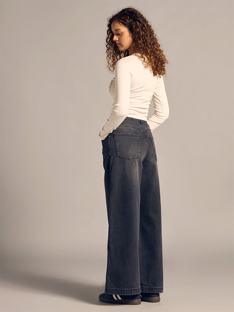 Faded Wide-Leg Jeans
