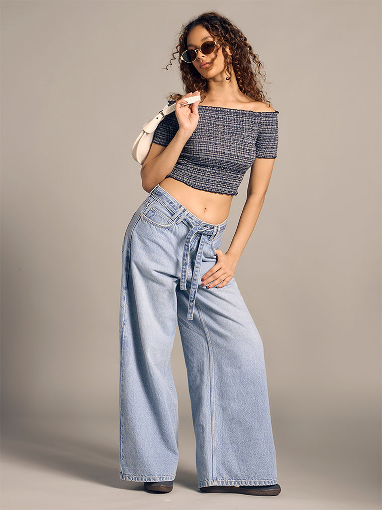 Off-Shoulder Check Top