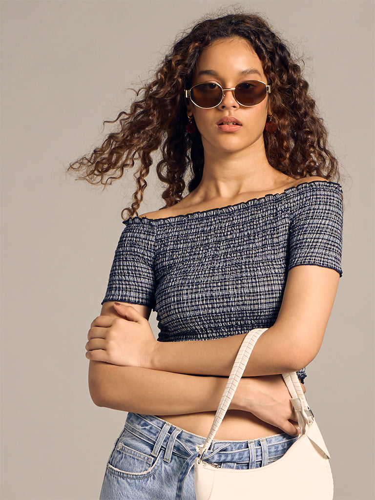 Off-Shoulder Check Top